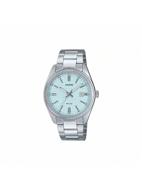 Reloj de vestir para hombre Casio, esfera azul de 44.2mm, pulsera de acero inoxi
