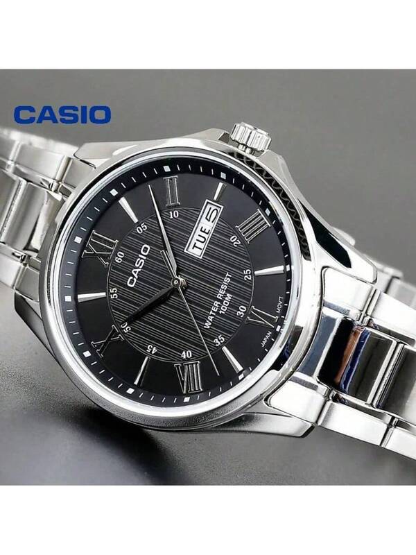 Reloj clásico para hombres CASIO de 40.1mm, acero inoxidable con cierre plegable