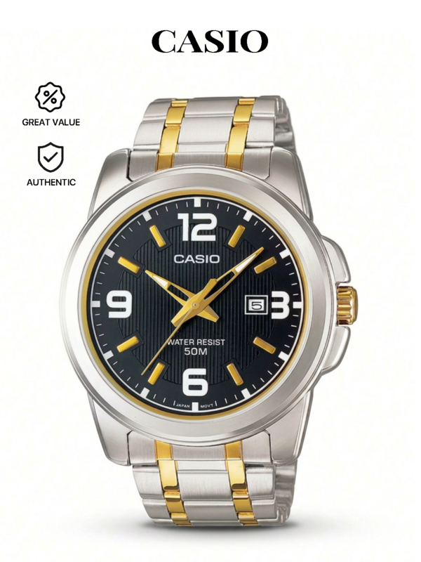 Casio Reloj de cuarzo auténtico para hombres MTP-1314SG de tono plateado y dorad