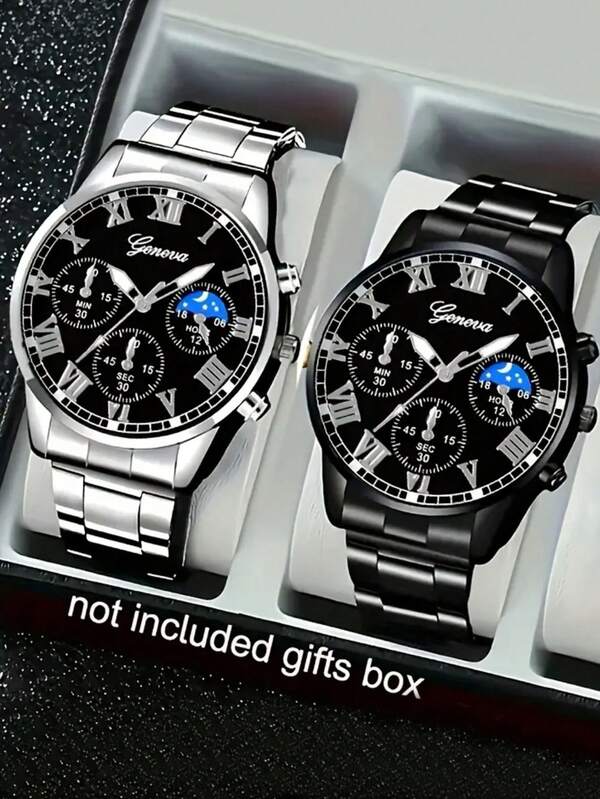 2 piezas Nuevo reloj de cuarzo redondo para hombres, de negocios y ocio, conjunt