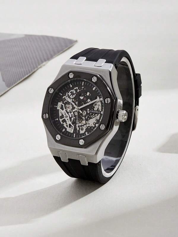 GUANQIN 1 pieza Reloj de hombre impermeable y luminoso con diseño calado, con ca