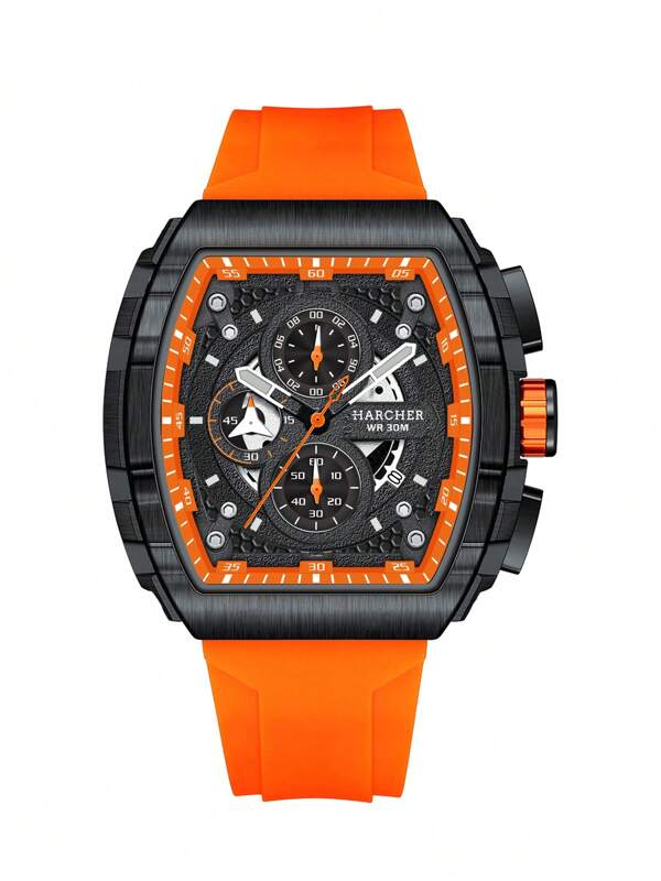 Reloj deportivo de lujo H Luxury Tonneau para hombre - Cronógrafo de cuarzo lumi