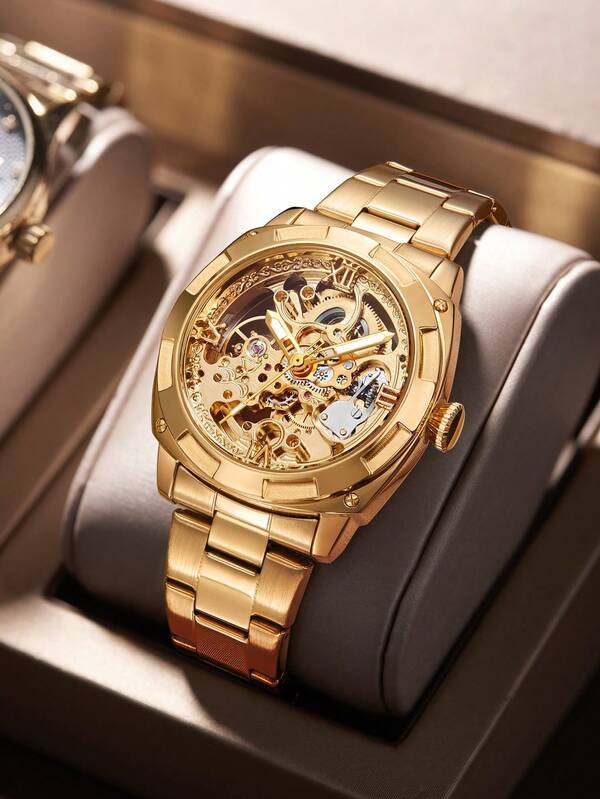 LONGLUX 1 pieza Reloj de pulsera mecánico automático hueco vintage para hombres