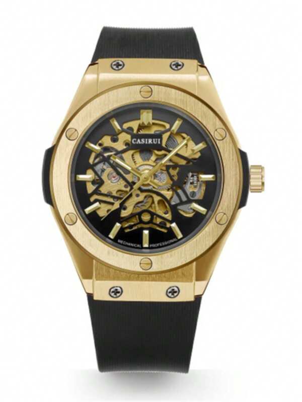 CASIRUI 1 pieza Reloj de negocios casual automático y mecánico con esfera hueca,