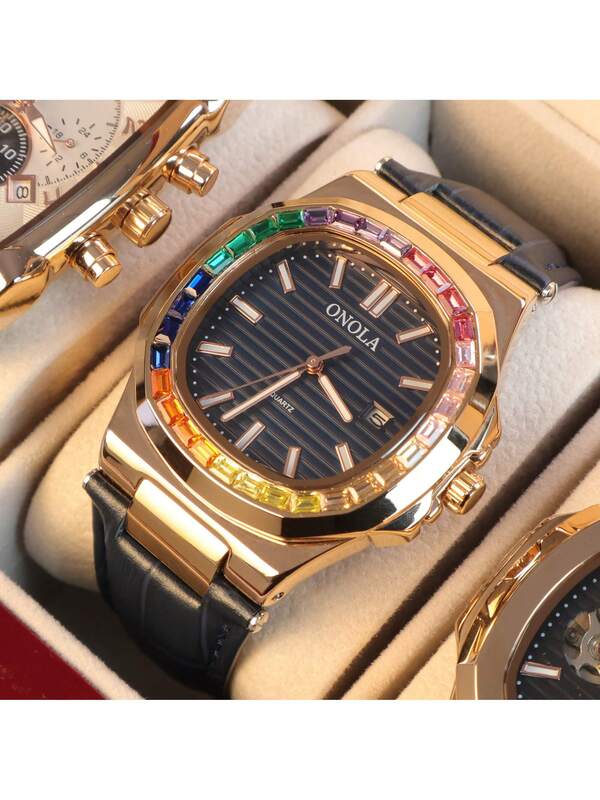 Reloj de cuarzo elegante y de moda para hombres con función de calendario, decor