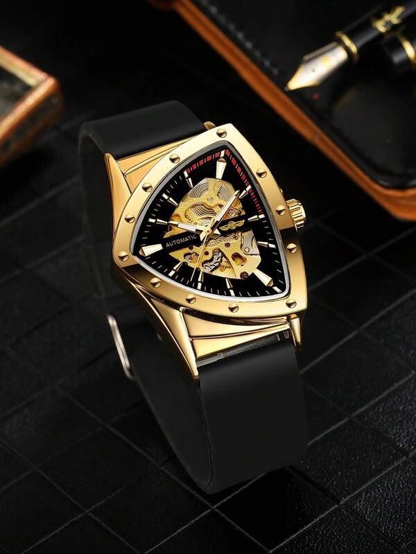 Reloj automático mecánico hueco Bisel en forma de V