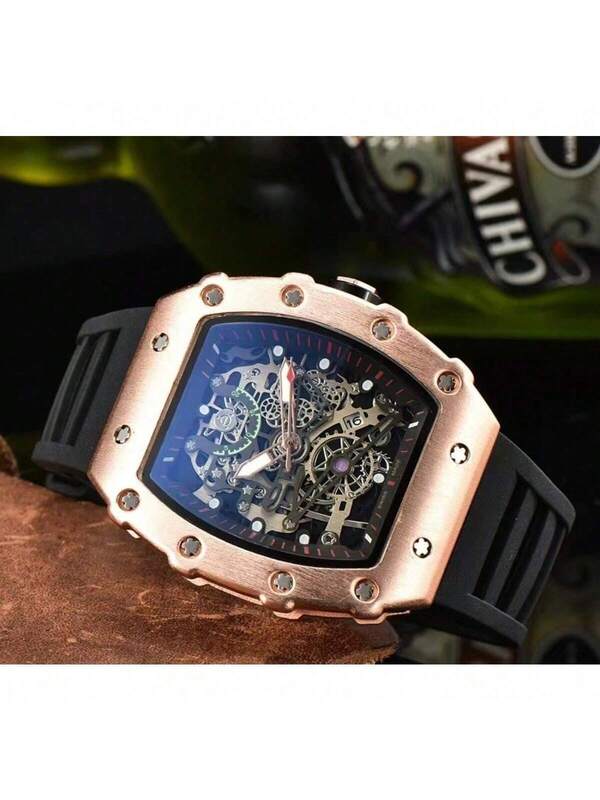 Reloj de cuarzo con esqueleto de barril estilo Richard Mille